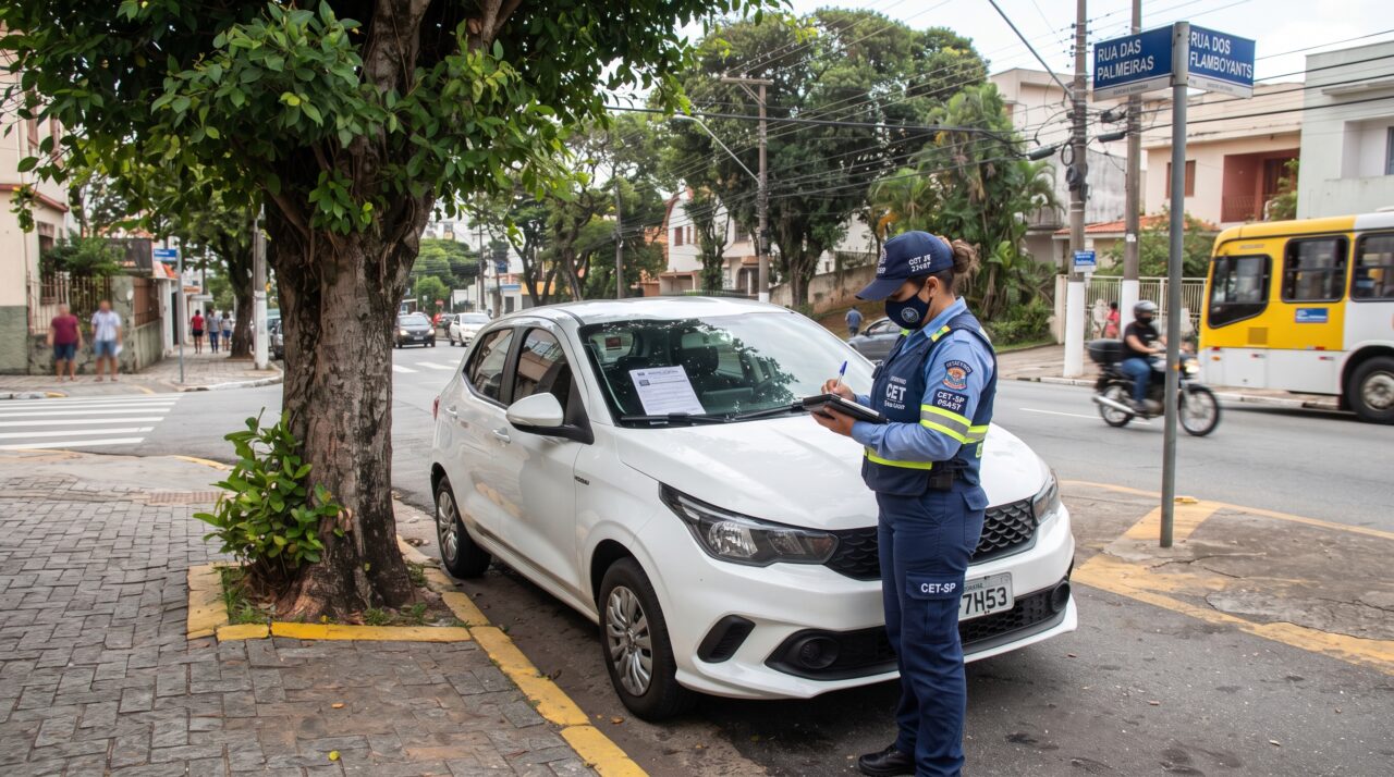 Morador estaciona o carro bem na esquina da própria rua para aproveitar a sombra de uma árvore, mas recebe notificação no para-brisa deixada por agentes da prefeitura