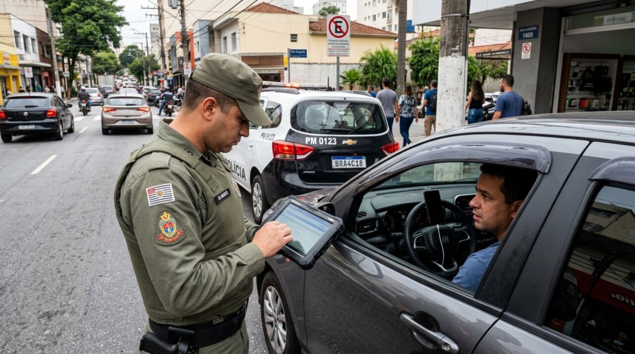 Motorista é parado em blitz, celular desliga antes de abrir o documento do carro, acredita que será multado e agente explica quando o porte do CRLV pode ser dispensado