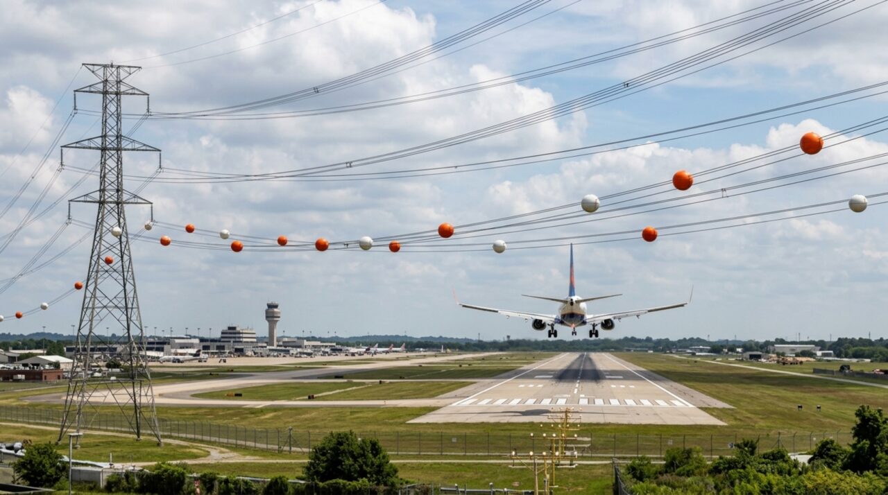 Por que algumas linhas de transmissão têm grandes bolas coloridas presas aos cabos e o que muda quando a rota passa perto de aeroportos