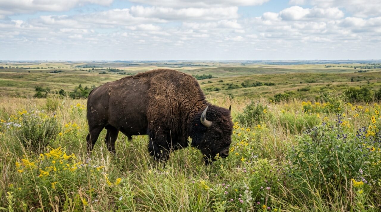 Oklahoma soltou 300 bisontes em 1993 e hoje tem 2.500: estudo no Kansas registra alta de 103% nas plantas nativas com o animal
