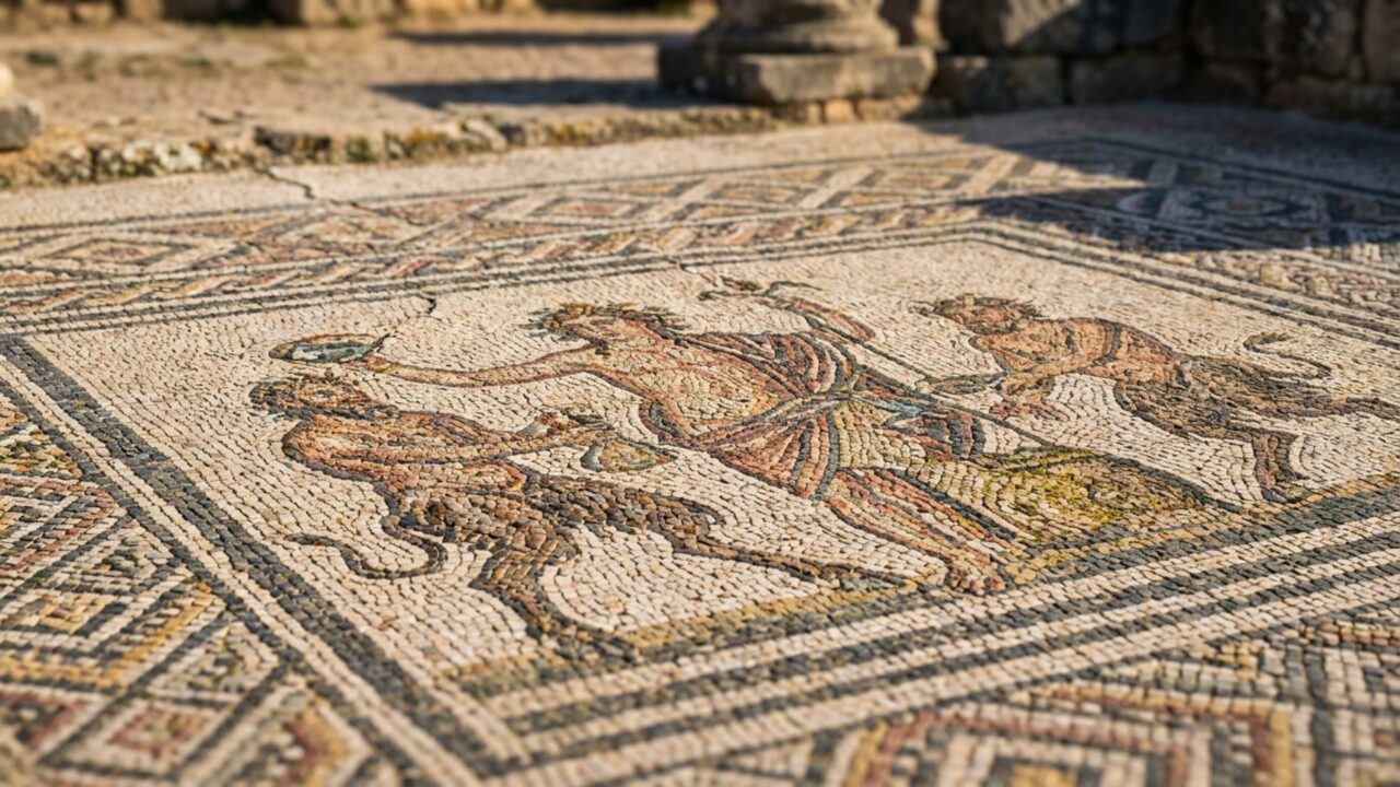 Uma cidade romana ficou quase mil anos sem moradores e esse abandono ajudou a preservar mosaicos, inscrições e casas que atravessaram dez séculos de ocupação