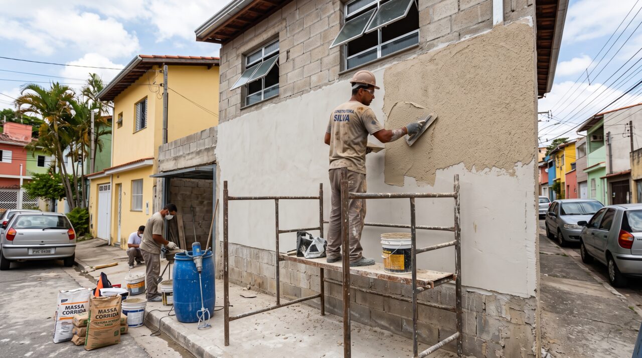 O preço para refazer o reboco esfarelado da parede externa e aplicar textura