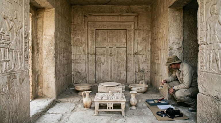 A falsa porta de Sekhentyu-Ptah permaneceu preservada em sua posição original