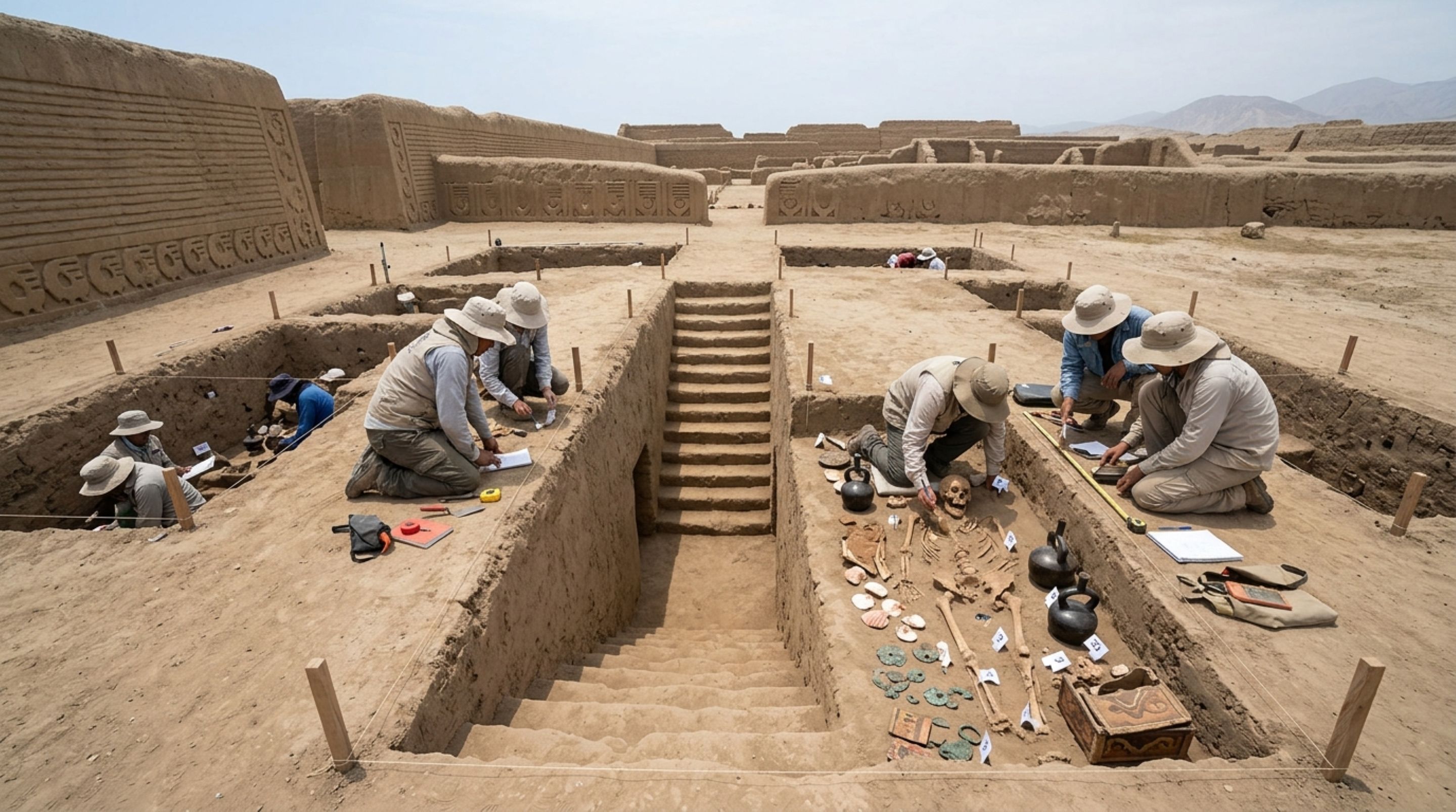 Uma tumba ficou fechada por 600 anos no Peru e arqueólogos acharam 38 pessoas e objetos funerários em Chan Chan