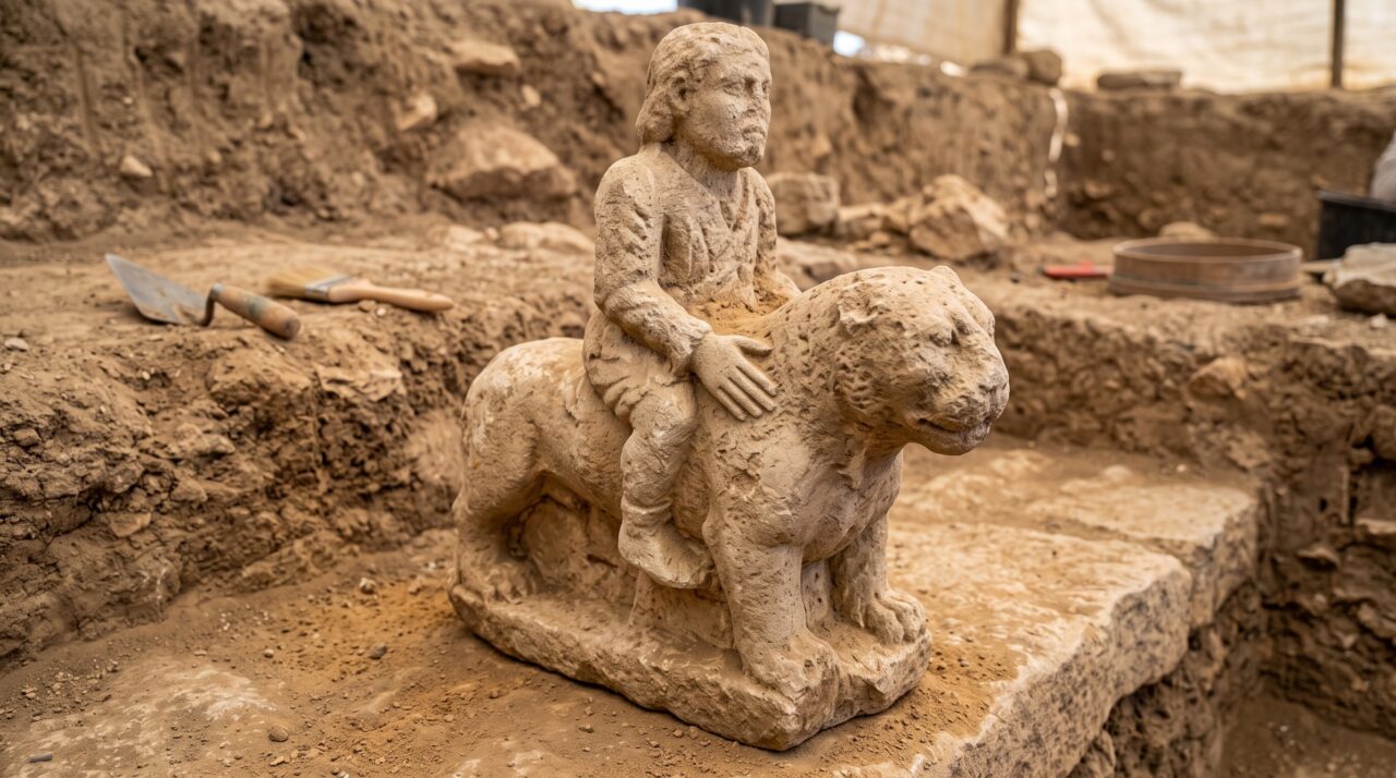Uma escultura de 11 mil anos mostra alguém montado num leopardo: peça apareceu em Karahan Tepe e ainda desafia interpretação