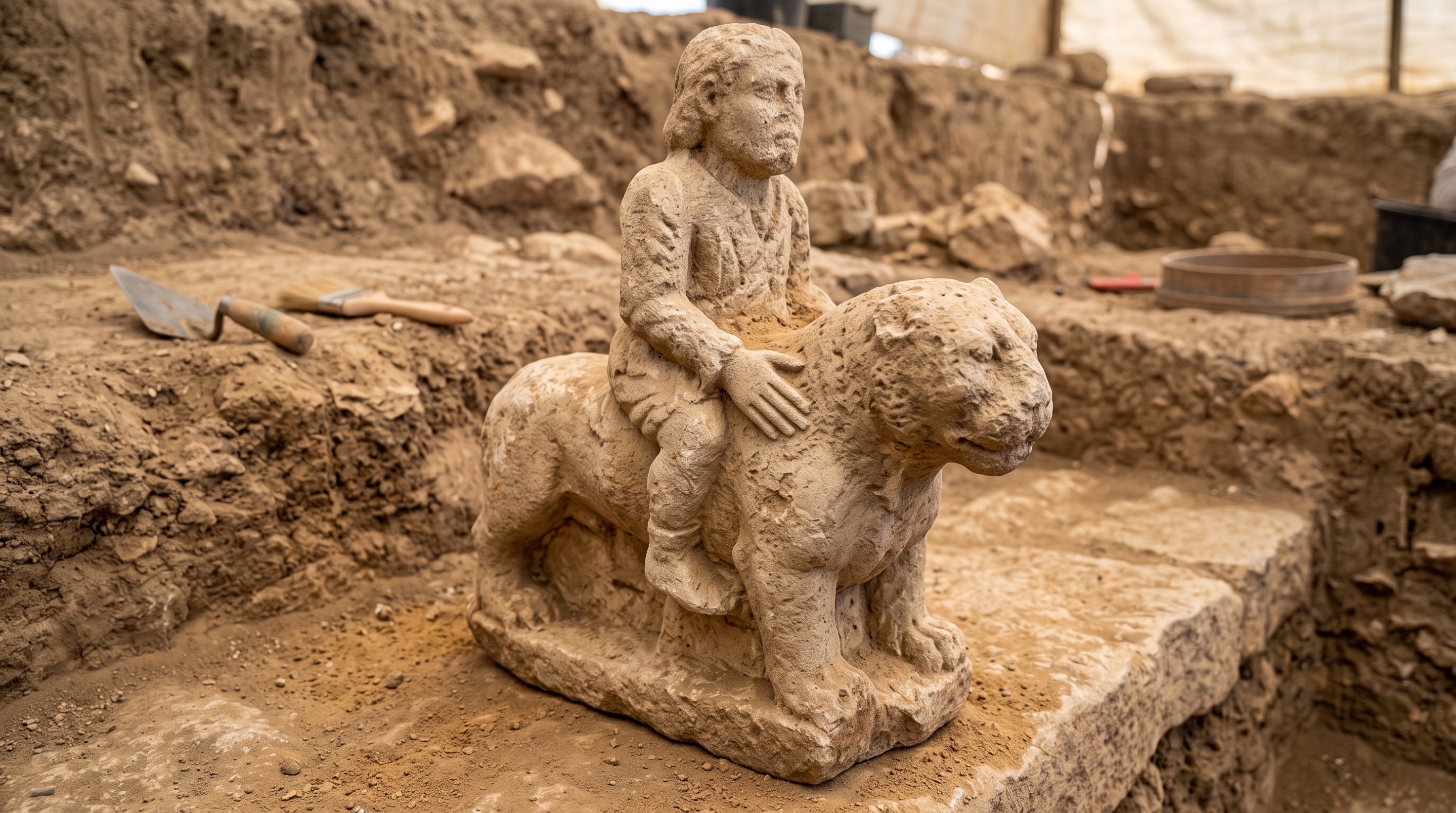 Uma escultura de 11 mil anos mostra alguém montado num leopardo: peça apareceu em Karahan Tepe e ainda desafia interpretação