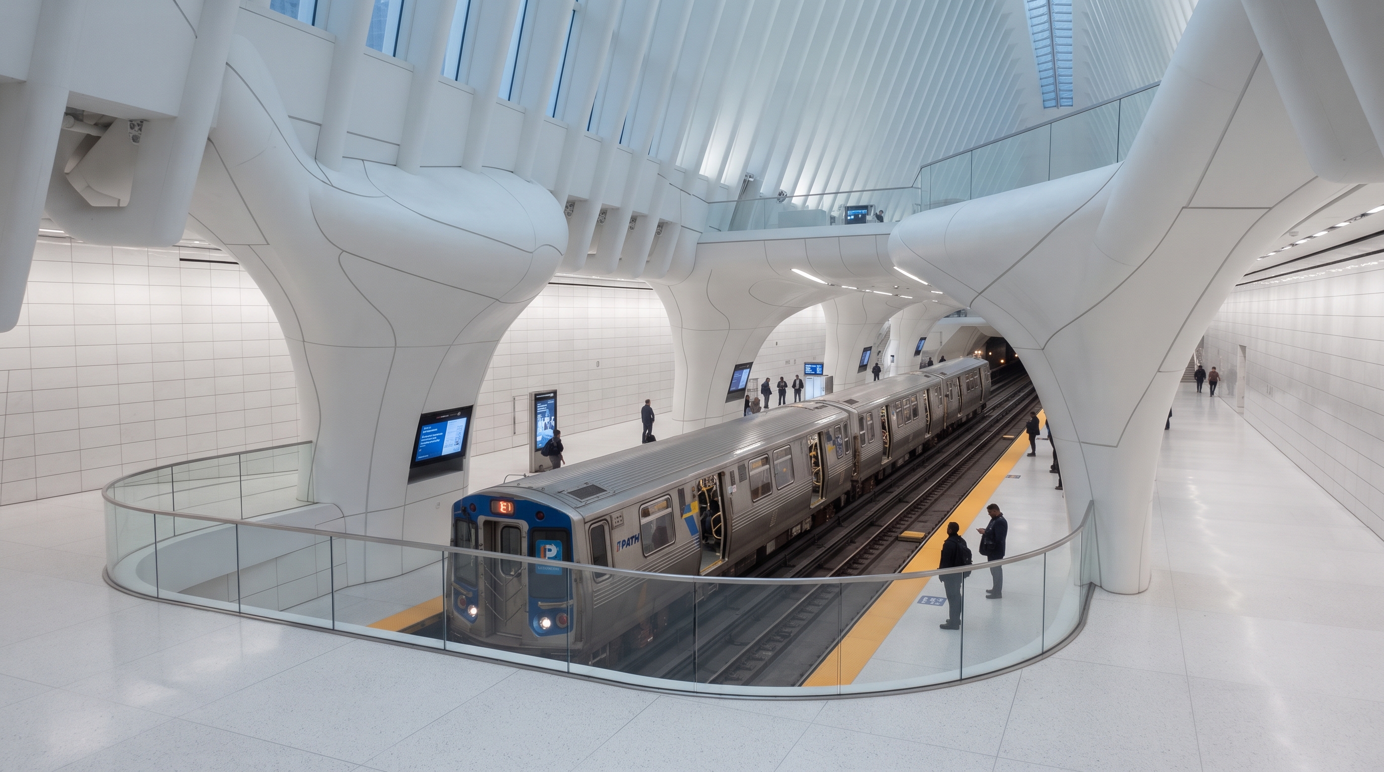 Erguida como uma imensa joia de aço branco sobre o marco zero de uma tragédia global, esta estação monumental foi desenhada com clarões e espinhos para se assemelhar a uma pomba sendo solta no ar