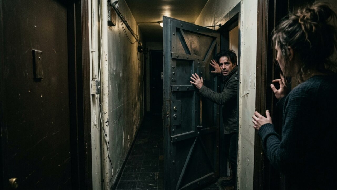 Moradora troca porta do apartamento por modelo blindado que abre para fora e passa a bloquear a entrada do vizinho sempre que é utilizada