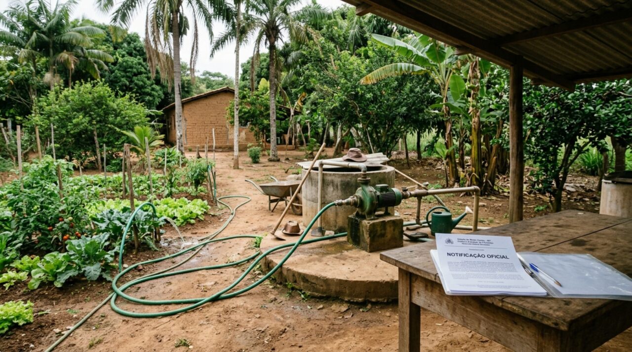 Casal compra sítio com poço artesiano para economizar na conta de água e, ao ampliar a irrigação da horta, recebe notificação para comprovar a regularidade da captação