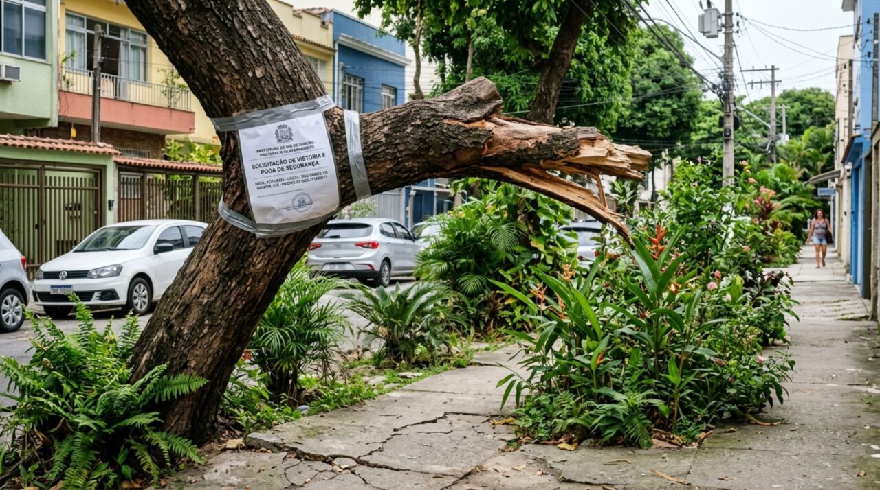 Idoso poda a árvore em frente à sua casa, achando que pertencia a ele, fiscalização aparece, multa o morador em R$ 5 mil e explica por que não se deve podar ou derrubar árvores nem mesmo em terrenos privados