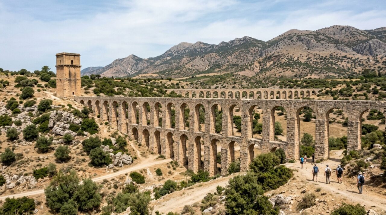 Água percorreu quase 20 quilômetros até uma cidade romana e sifões fizeram o aqueduto de Aspendos vencer o relevo