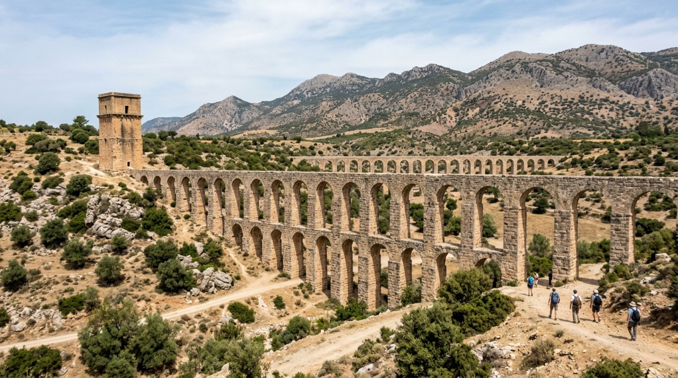 Água percorreu quase 20 quilômetros até uma cidade romana e sifões fizeram o aqueduto de Aspendos vencer o relevo