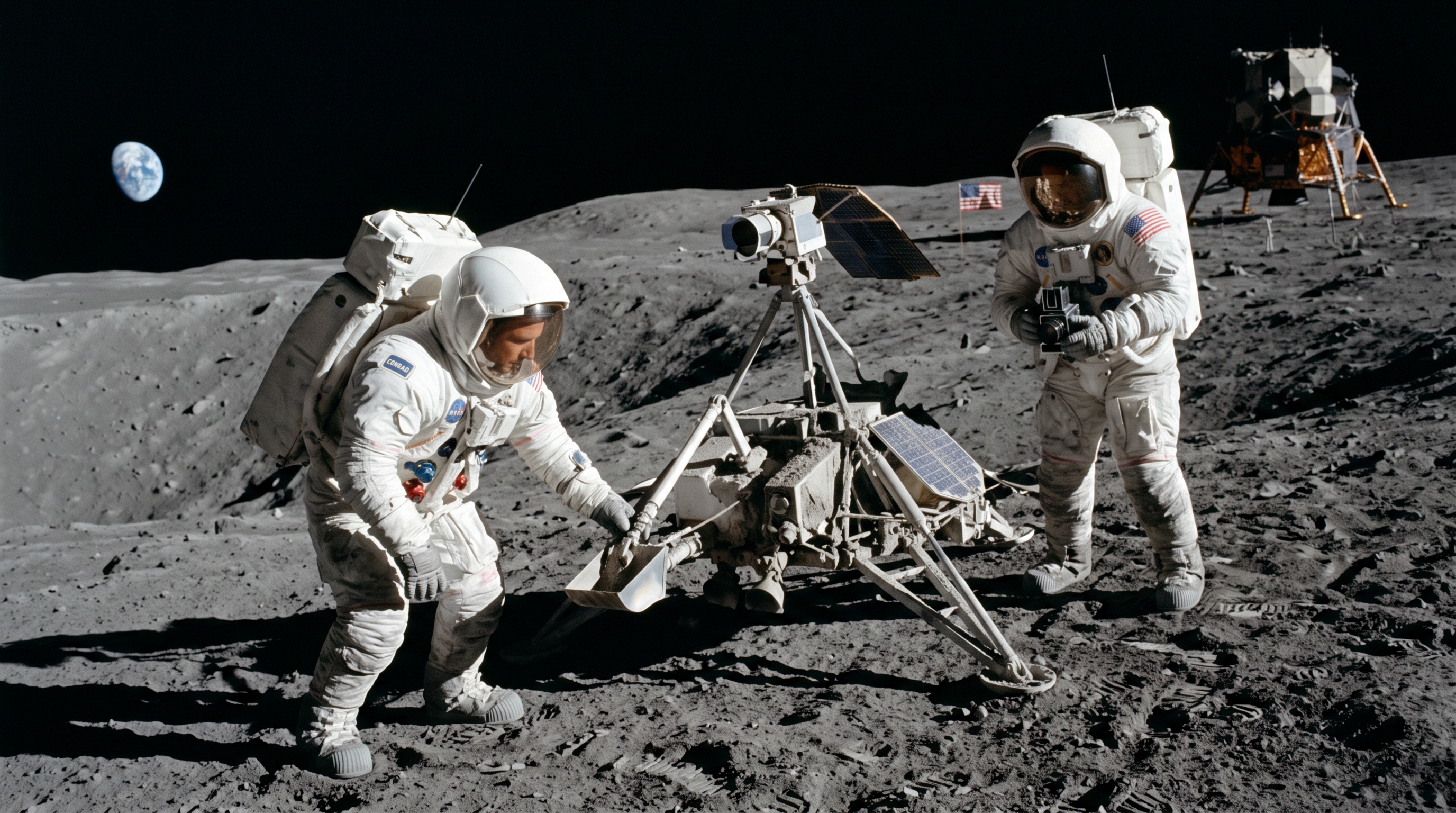 Em 1967, a sonda Surveyor 3 da NASA pousou na Lua e ficou inativa; dois anos e meio depois, a Apollo 12 aterrissou a apenas 600 pés de distância, permitindo que dois astronautas caminhassem até ela, a fotografassem e removessem sua câmera para trazê-la de volta à Terra