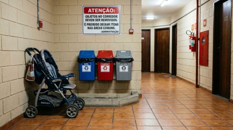 Condomínio joga fora carrinho de bebê que era deixado no corredor por família, ao voltar de viagem, família descobre e exige o valor do carrinho de volta