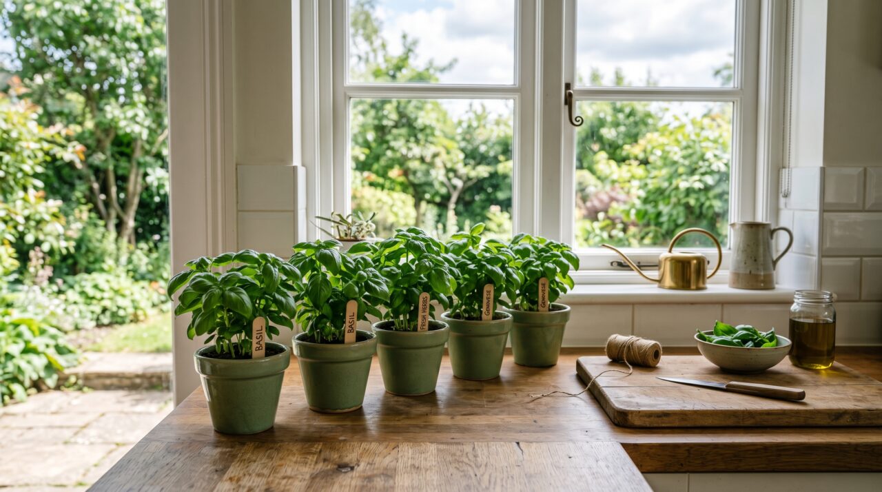 O lugar certo na bancada da cozinha para cultivar manjericão, espantar insetos e manter o vaso viçoso