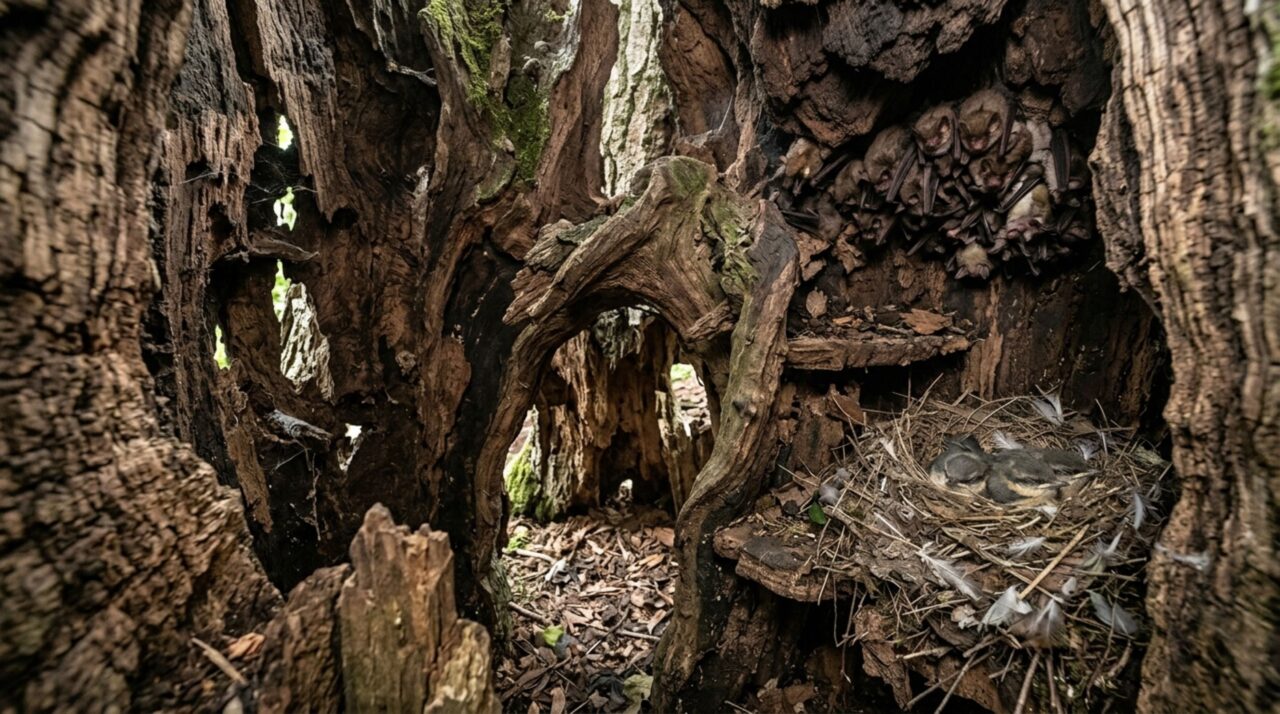 A madeira ao redor da cavidade reduz a velocidade das mudanças de temperatura no interior