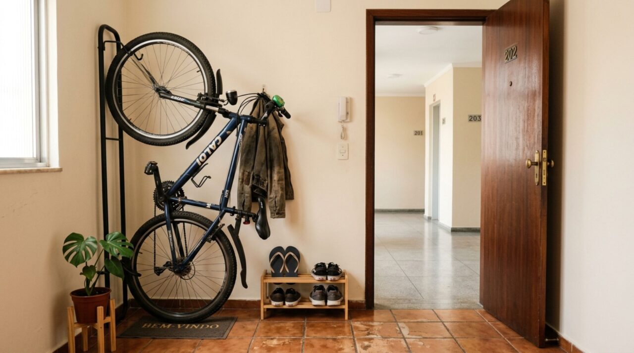 Moradora deixa a bicicleta no corredor do prédio e descobre por que o espaço em frente à porta pode gerar reclamação