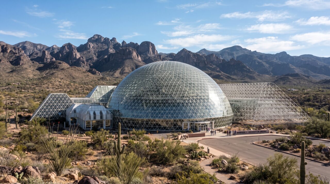 Construído para simular todos os biomas da Terra em um ambiente totalmente selado, este laboratório colossal de vidro tentou recriar um ecossistema autossustentável visando a colonização de outros planetas