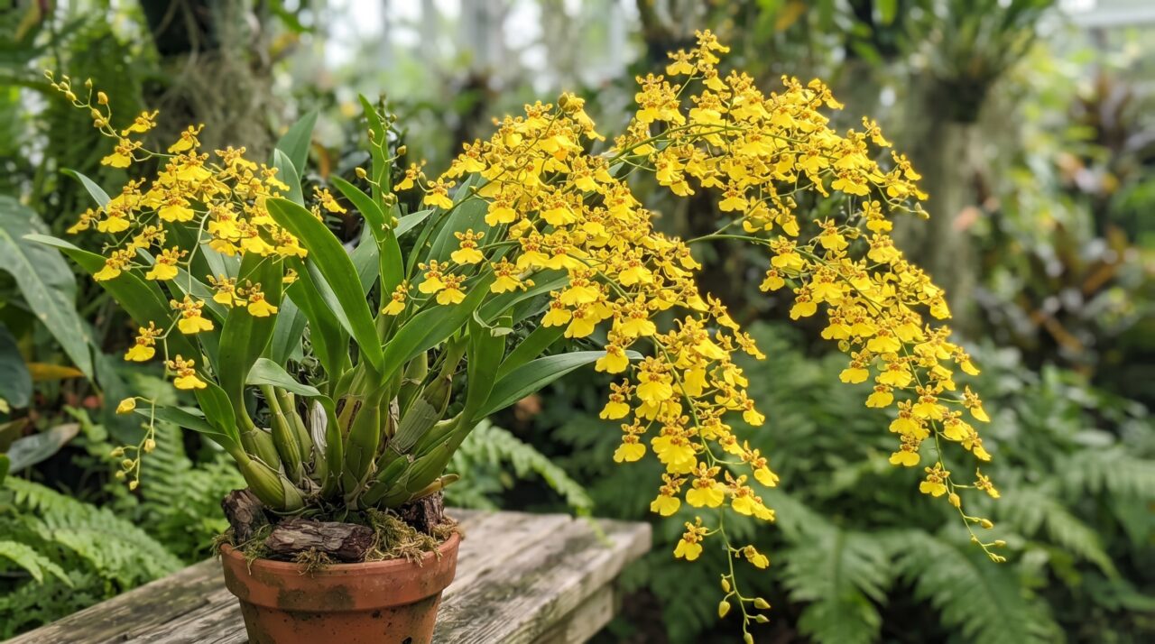Orquídea Chuva-de-Ouro (Oncidium): o passo a passo seguro para borrifar chá de canela frio nas raízes e estimular o dobro de hastes na próxima florada