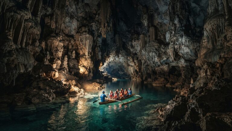 Um rio percorre 8,2 quilômetros dentro de uma caverna nas Filipinas e termina diretamente no mar, onde a maré invade a metade inferior do sistema