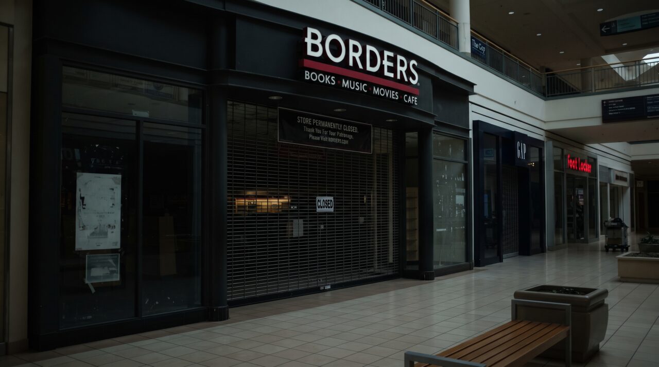 A falência e o fechamento maciço de lojas do Borders Group nos Estados Unidos.