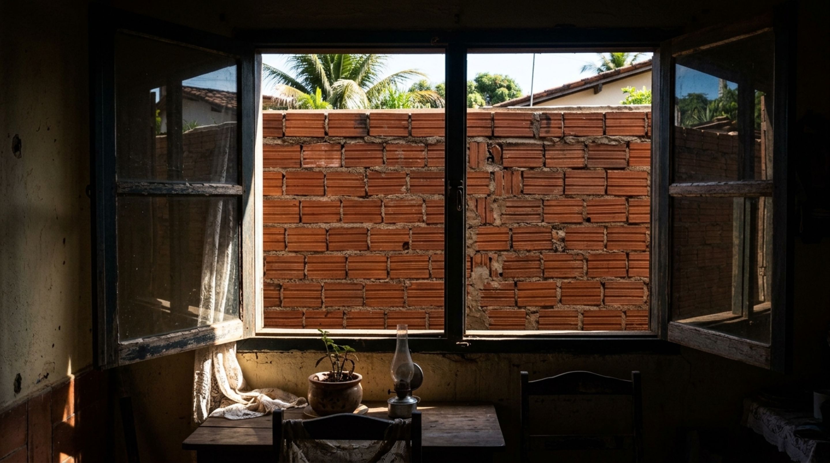 Casal passa o fim de semana fora e encontra muro compartilhado mais alto, obra do vizinho bloqueia a luz da janela e levanta dúvida sobre a construção