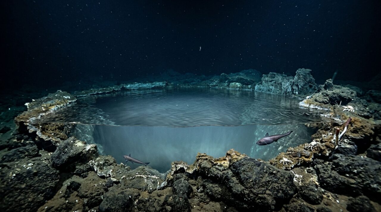 Parece um lago no fundo do mar, mas piscinas de salmoura podem matar animais e preservar corpos que caem na água hipersalina