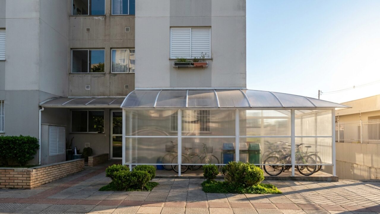 A cobertura transparente resolve a chuva na área de serviço, mas morador do andar de cima descobre que perdeu acesso à parte externa de sua própria janela