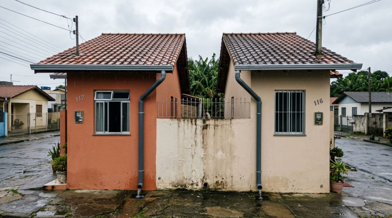 Família troca o telhado da casa antiga e, durante a retirada das telhas, descobre que a calha também recebia a água da residência vizinha