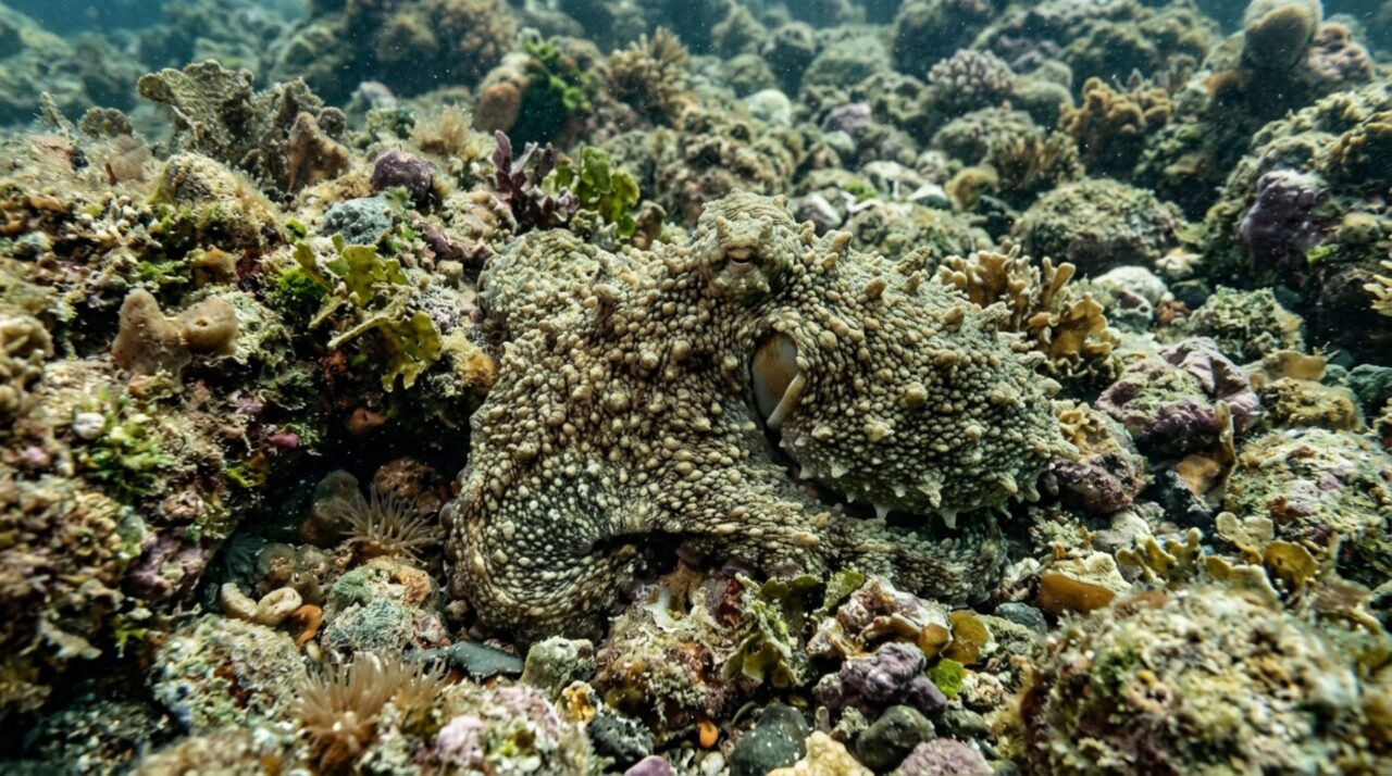 O animal marinho que altera rapidamente a textura da própria pele para se confundir com pedras e corais