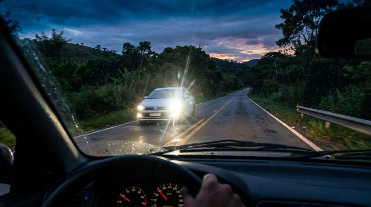 O que significa quando o carro que vem na direção contrária pisca o farol alto duas vezes e por que a resposta muda conforme a rodovia?