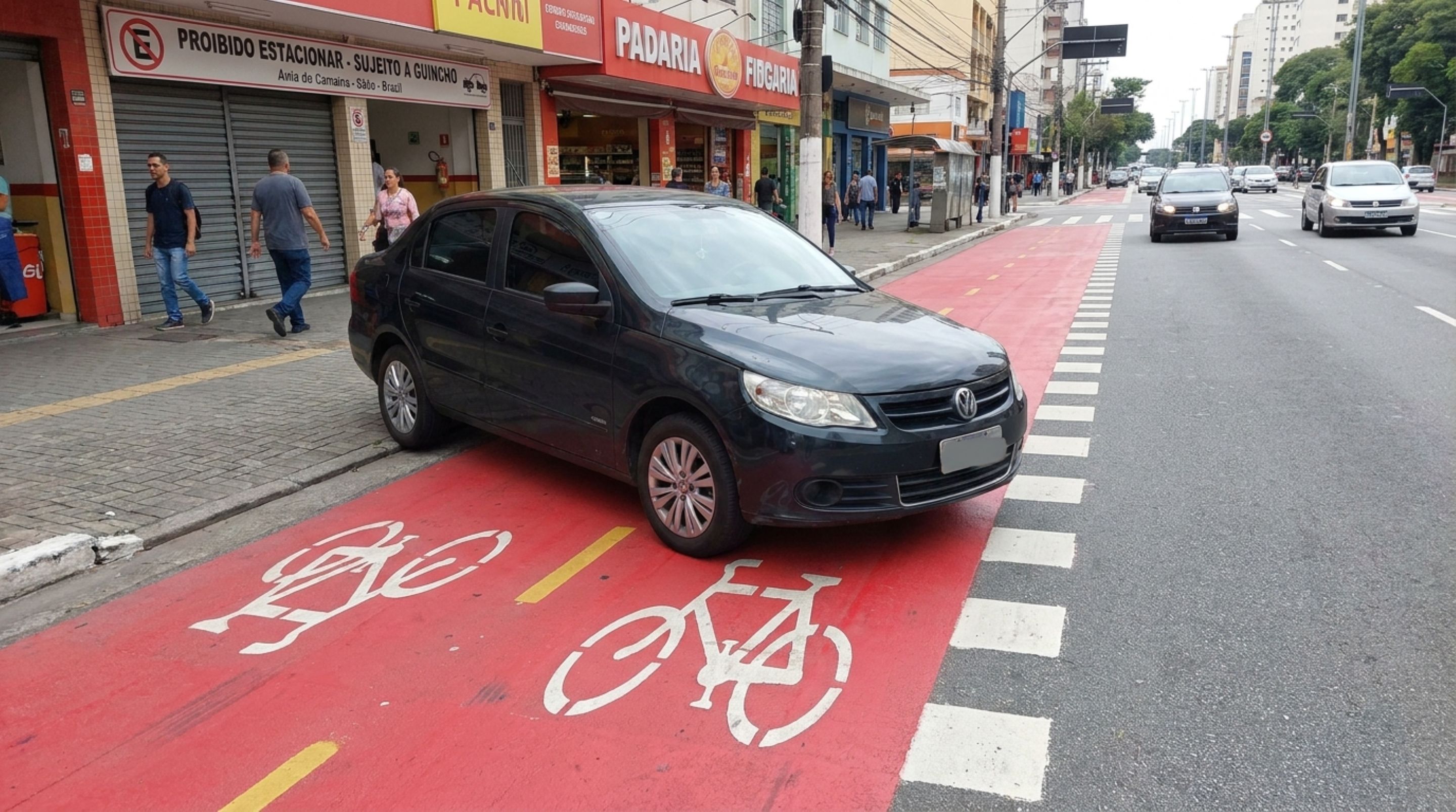 Motorista estaciona sobre a ciclofaixa porque no encontra | Economia | QTU Notícias