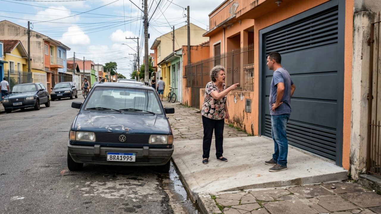 Morador estaciona há 15 anos diante da própria casa e novo vizinho coloca portão exatamente no local, iniciando disputa pela vaga na rua