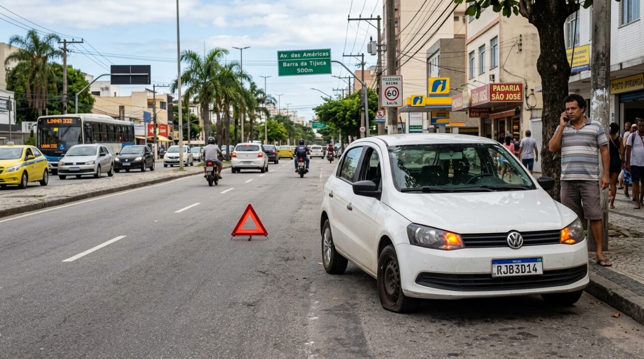 Motorista para o carro e liga o pisca-alerta, acredita que o sinal permitiria permanecer no local por alguns minutos, fiscalização explica por que acionar a luz não transforma uma parada irregular em permitida