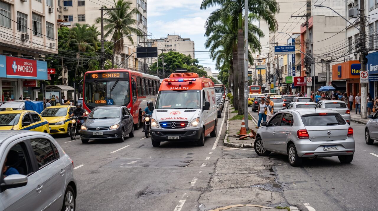 Motorista não abre passagem para ambulância com sirene ligada por medo de avançar o semáforo vermelho e acaba recebendo multa gravíssima