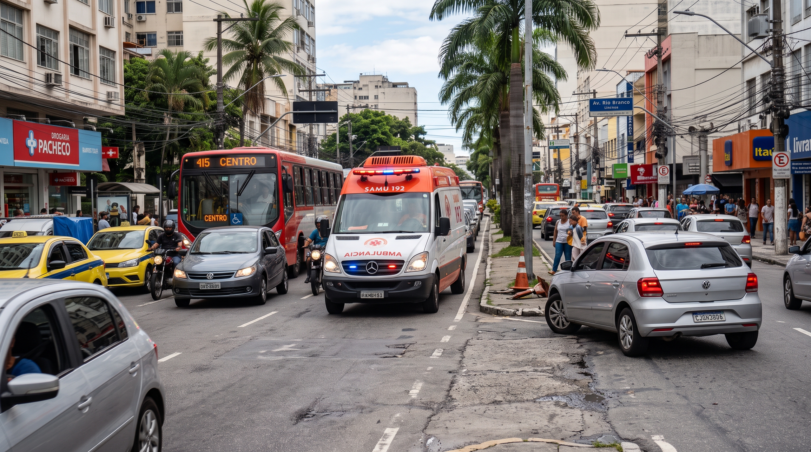 Motorista não abre passagem para ambulância com sirene ligada por medo de avançar o semáforo vermelho e acaba recebendo multa gravíssima