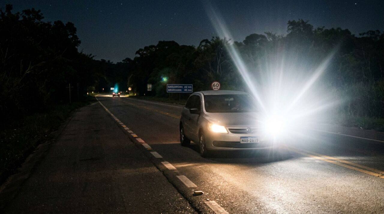 Motorista coloca lâmpada mais potente no farol para enxergar melhor à noite e descobre que potência não significa iluminação mais segura