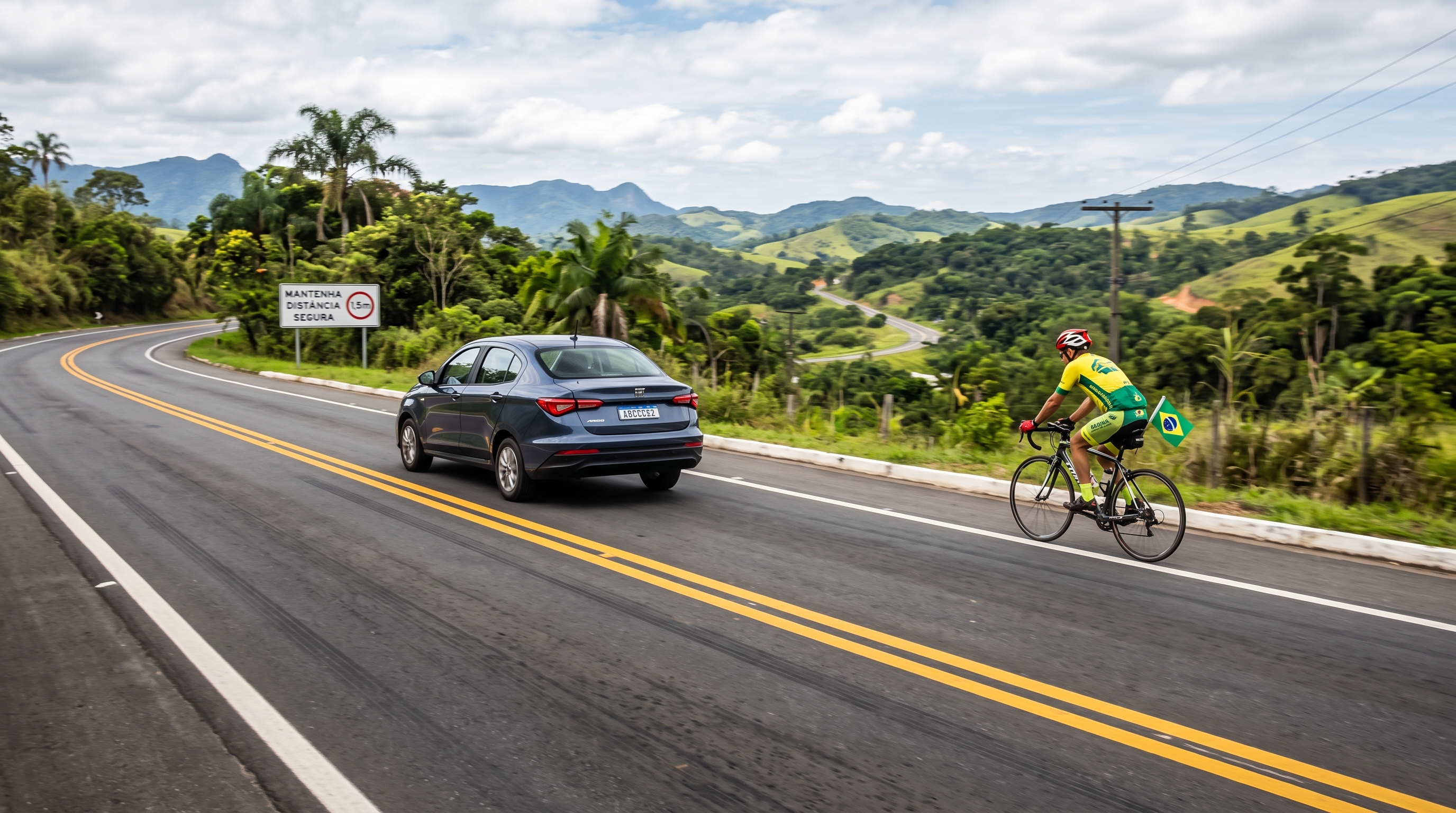 Motorista passa “raspando” em ciclista para não cruzar a linha contínua da pista, assusta o esportista e é multado por não respeitar a distância mínima de segurança