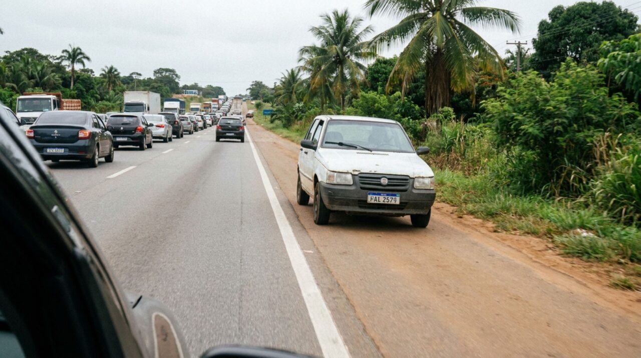 Motorista ultrapassa veículos pelo acostamento para fugir do congestionamento e descobre que a multa pode ser cinco vezes maior