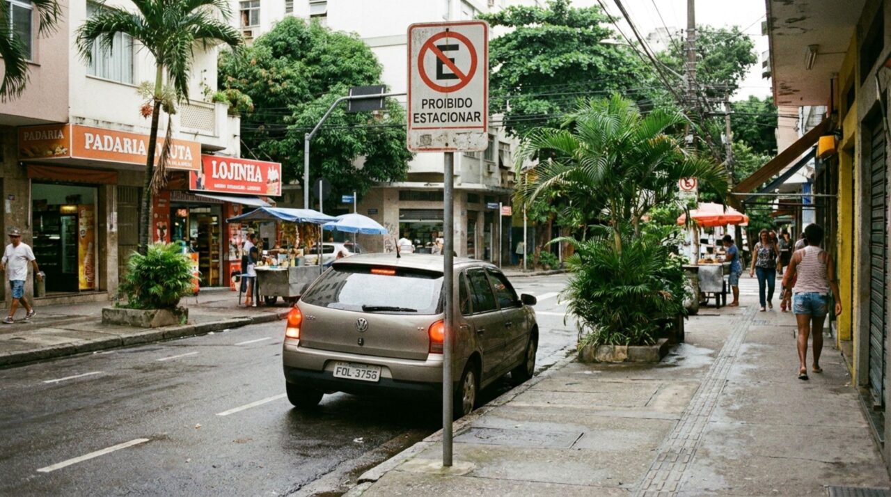 Motorista liga o pisca-alerta e estaciona em local proibido por poucos minutos, acreditando que está protegido contra multa
