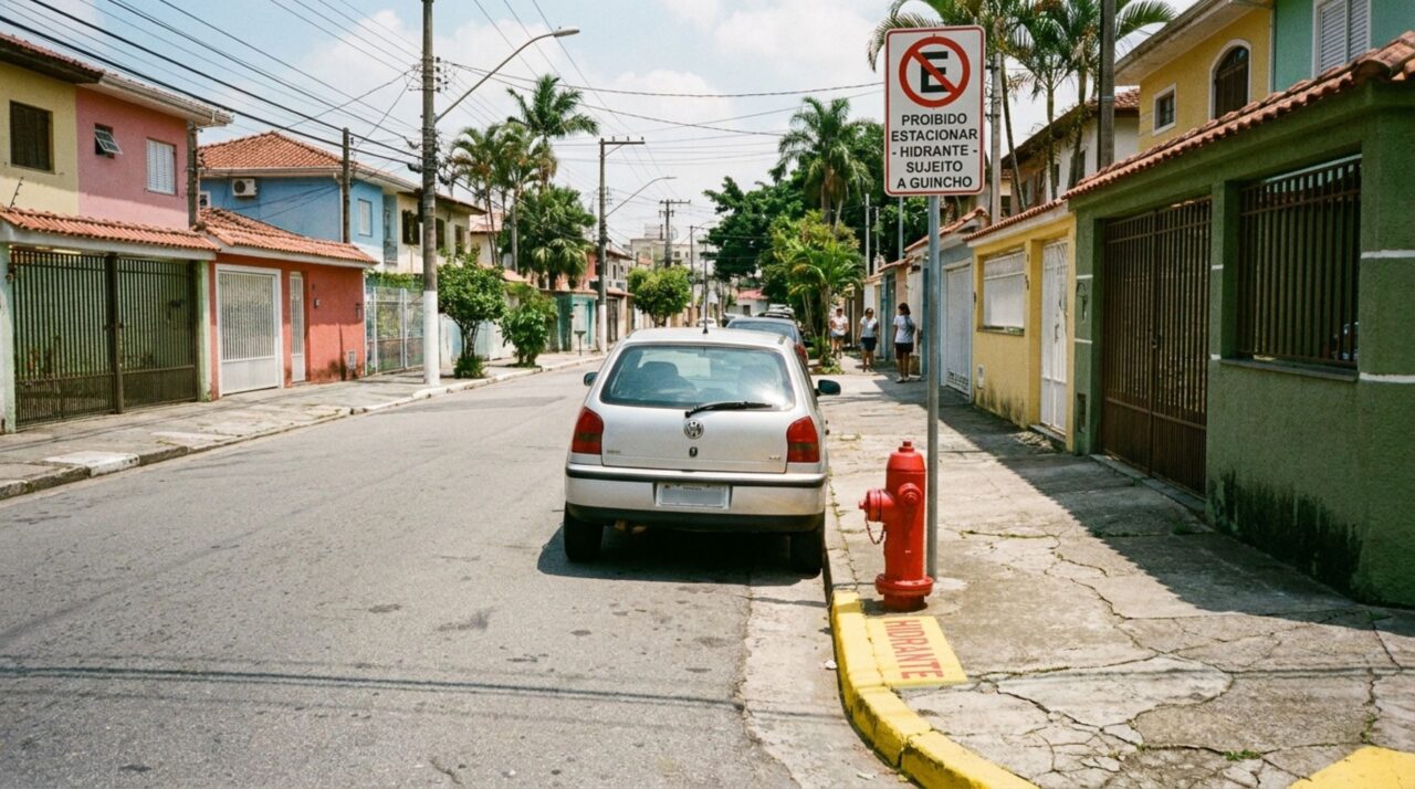 Morador estaciona junto ao hidrante porque a rua está sem vagas e pode ser multado mesmo sem nenhuma emergência acontecendo