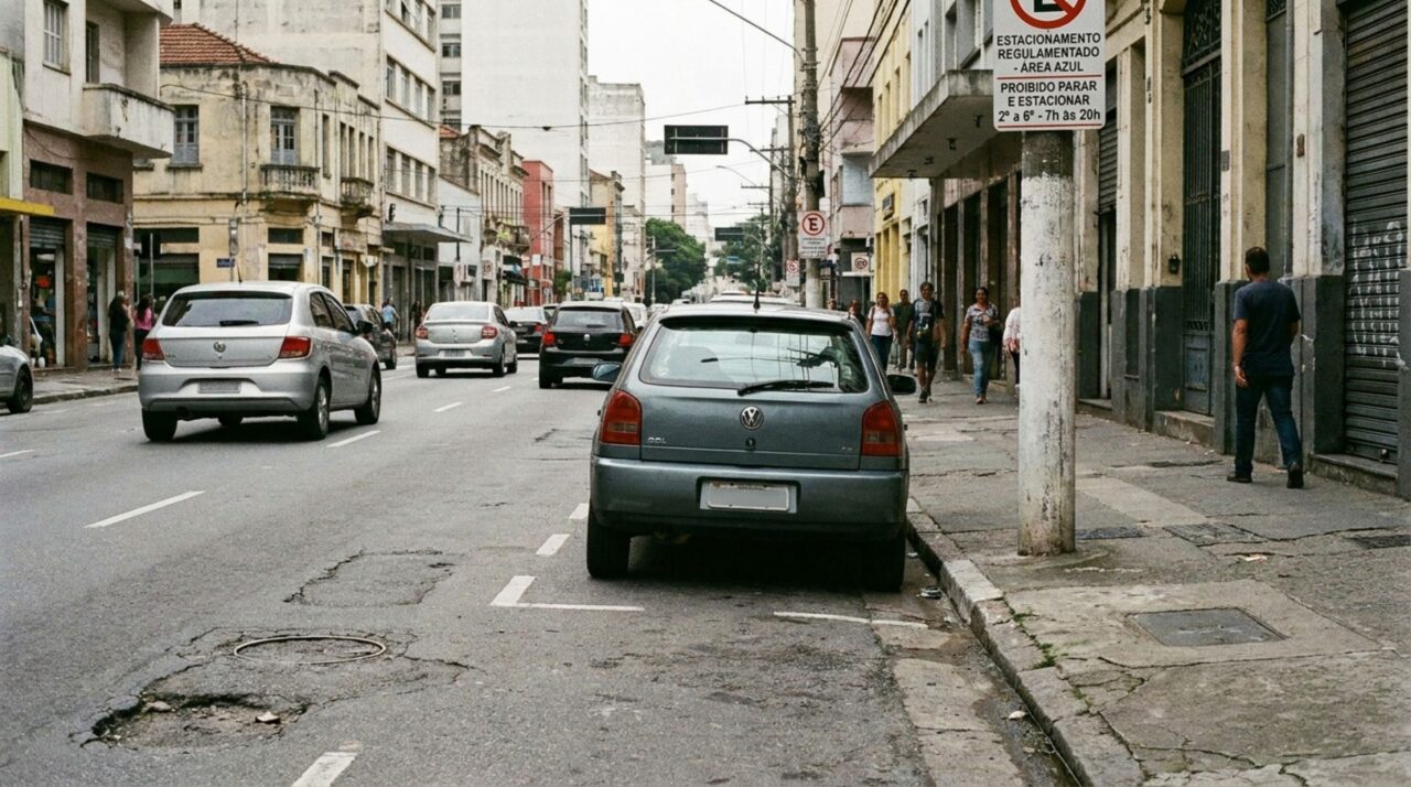 Motorista estaciona afastado do meio-fio para não raspar a roda e pode ser multado, dependendo da distância deixada da calçada