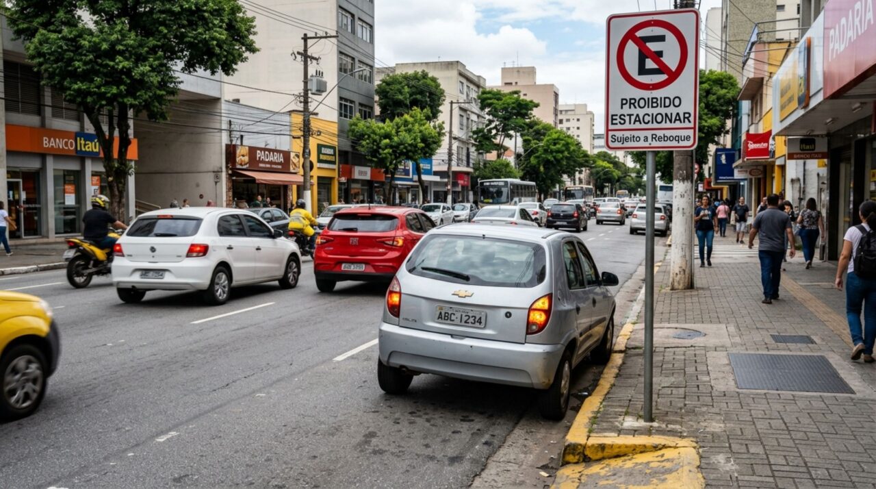 Motorista para o carro e liga o pisca-alerta, acredita que o sinal permitiria permanecer no local por alguns minutos, fiscalização explica por que acionar a luz não transforma uma parada irregular em permitida