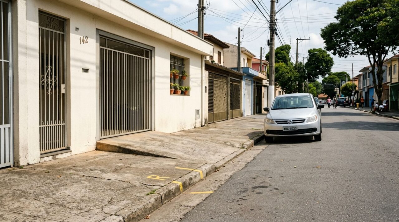 Pessoa estaciona diante de uma rampa improvisada pelo vizinho e descobre que a pintura na calçada sozinha não cria uma vaga proibida