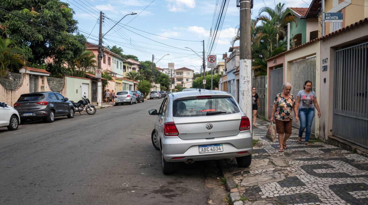 Morador estaciona com duas rodas em cima da calçada para não atrapalhar o fluxo de rua estreita e é multado por bloquear a passagem de pedestres