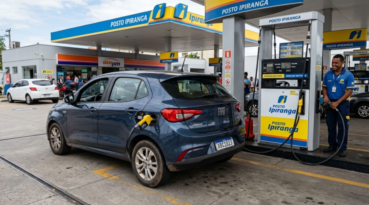 Por que a seta desenhada ao lado do símbolo da bomba de combustível no painel muda de lado dependendo do carro?