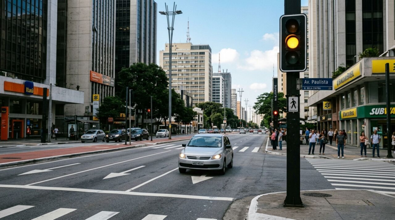 Motorista acelera para ultrapassar o sinal amarelo e descobre que, dependendo da situação, não é somente o vermelho que pode gerar multa de trânsito