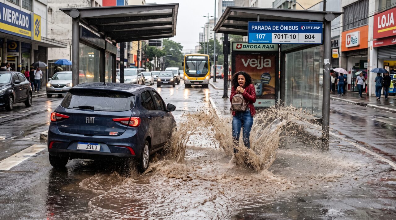 Multa por jogar água de poça ou lama em pedestres com o carro