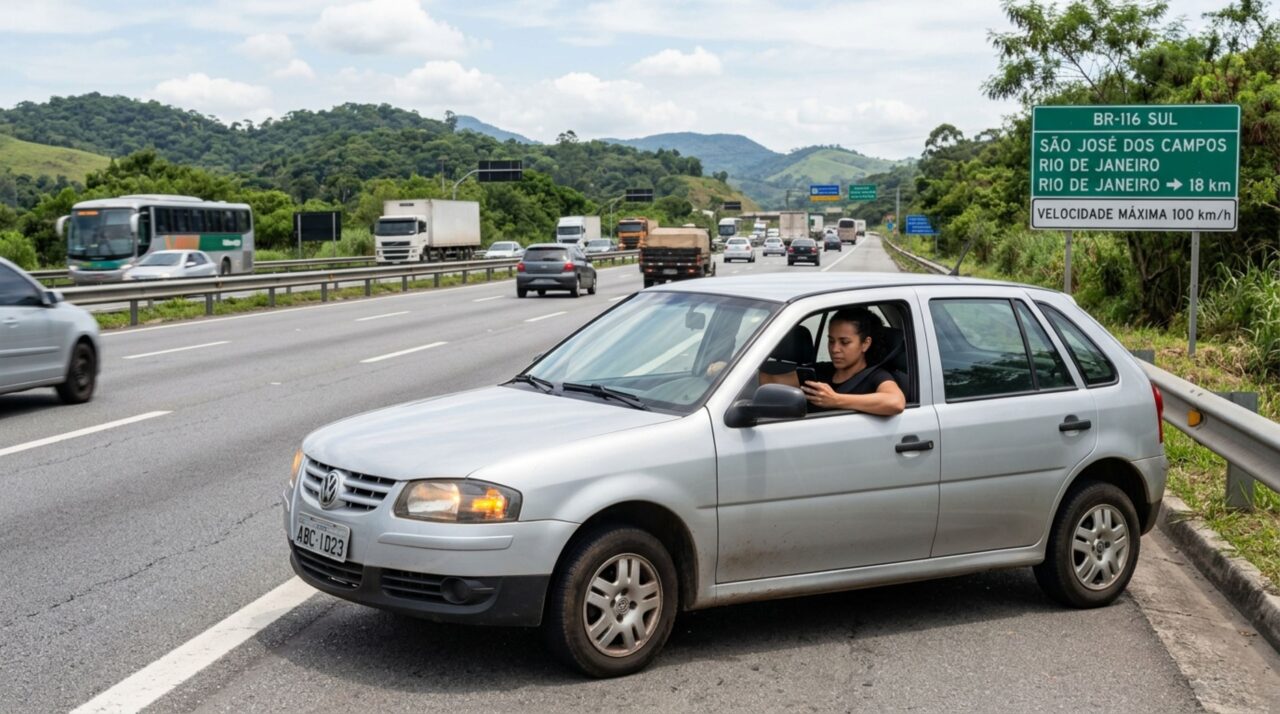 Motorista para no acostamento para responder a uma mensagem urgente da empresa, liga o pisca-alerta e descobre por que a cobrança do chefe não autoriza automaticamente a parada
