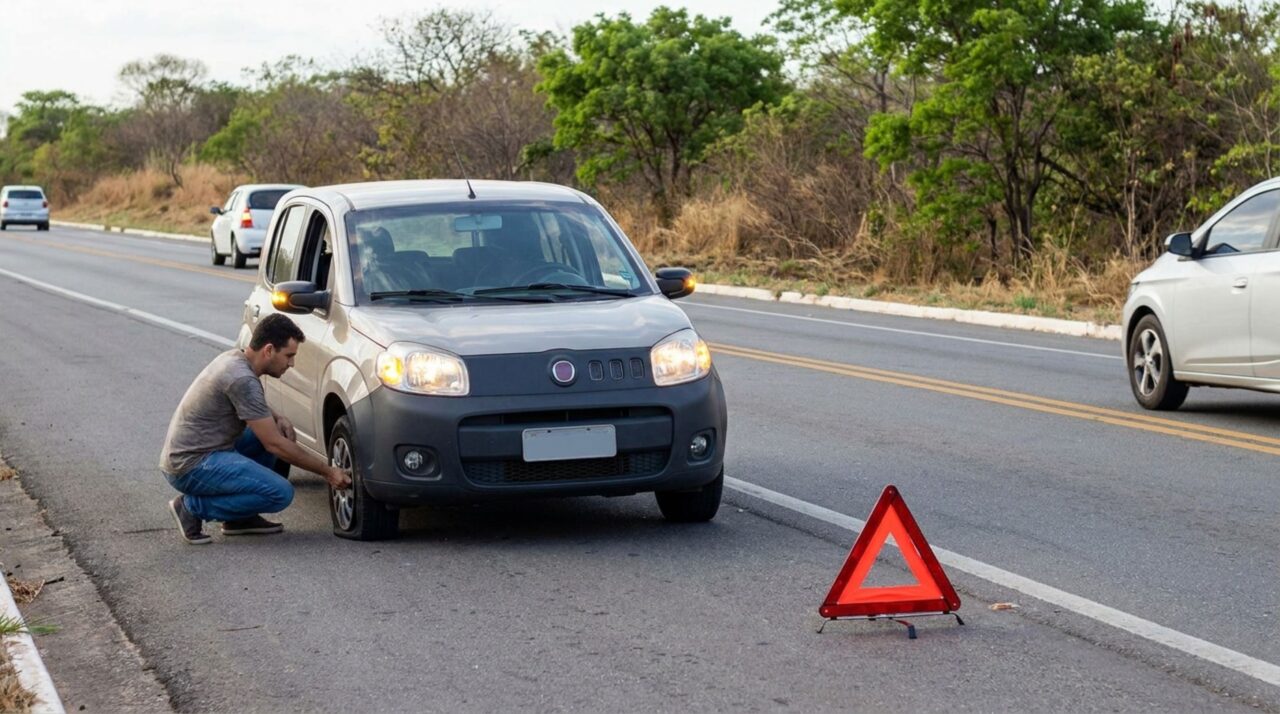 Motorista para no acostamento para trocar pneu furado e recebe multa por não sinalizar a rodovia: o que diz a lei?